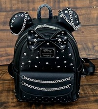 Loungefly Rare Disney Studded Chains Minnie Mouse Bow Black Mini Backpack 2026 picture
