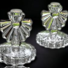 VTG Candlestick Holders Set of 2 Art Deco Clear Molded Glass 6.5 Inches picture