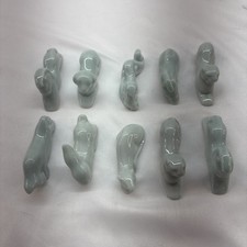 Vtg Chinese Pottery Complete Set 12 Zodiac Animals Celadon Glaze Chopstick Rests picture
