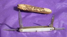 Vntg Krusius Bros Germany Mother of Pearl Whittler Pocket Knife w/ Case 4-blade picture