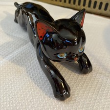 Vintage ARTMARK Red clay Climbing Cat BLACK W/ Blue Eyes Japan Boho Witchy picture