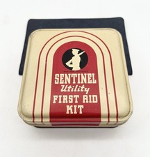 Vintage 50s Sentinel Utility First Aid Kit Tin Metal Box Medical Empty picture