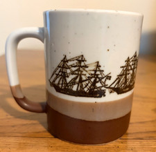 Otagiri Ceramic Coffee Cup or Mug Sailing Ships, Brown, Tan, Ivory - Vintage picture