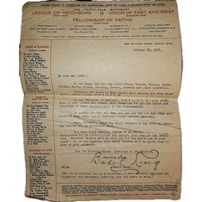 1927 Basil King Signed Letter – League of Neighbors, Fellowship of Faiths, Union picture