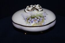 Beautiful Porcelain Hand Painted Footed Trinket Box, Violets, Purple Flowers picture