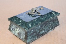 Vintage Serpentine STONE 2-pc Lidded Trinket Box Bronze Lizard Dragon STUNNING picture