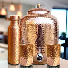 Handmade 100% Pure Copper Dispenser Water Pitcher Pot 4L 2 Glass 1 Bottle picture