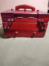 SMALL ACCORDIAN STYLE WOOD SEWING/JEWELRY BOX  8 IN. X 5 IN. X5 IN. picture