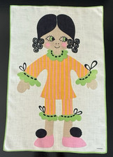 Vintage Tea Towel MCM 1960s RARE Kreier MOD Girl Linen 27''x 17'' picture