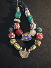 Set - Antique Venetian - African Trade Beads - (B345) Ethiopian Silver talisman picture