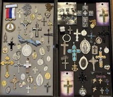 Vintage To Mod Catholic Religious Jewelry Lot Medals Rosaries Crucifix Cross picture