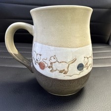 Beautiful Otagiri Stoneware Coffee Mug Kittens Playing w/ Yarn picture