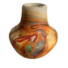 Vintage Nemadji Pottery Natural Clay Swirling Mini Vase Colorful American West picture
