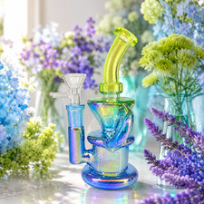 Lime Blue Iridescent Compact Glass Water Pipe 14mm 6~6.5 inch picture