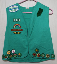 Vintage Girl Scouts USA Badge Vest Central California Patches Pins Lot Green XL picture
