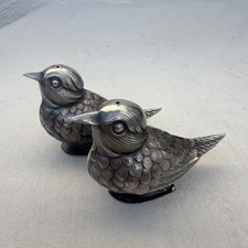 Vintage Sterling Silver Bird Sparrow Figural Salt Pepper Shakers, Hallmarked 51g picture