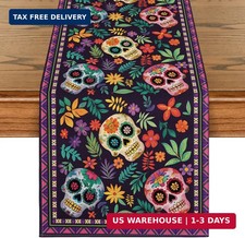 Artoid Mode Mexican Sugar Skull Dia De Los Muertos Table Runner, Day of the Dead picture
