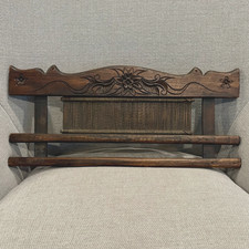 Vintage Weaving Loom Reed Fabric Display Hand-Carved Wood Wall Hanging picture