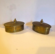 Set of 2 Vintage Oval Brass Metal Trinket Boxes w/ Lids Made in India 4