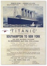 Titanic, White Star Line, Southamton to NY Service, reprint Booking, Collectible picture