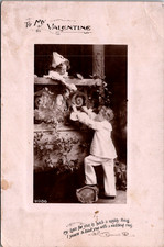 RPPC PHOTOGRAPH POSTCARD DAVIDSON Valentine's Day CHILDREN PLAY HOUSE ANTIQUE picture
