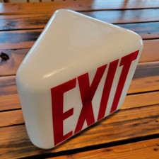 Vintage Milk Glass Exit Sign Light Cover, White with Red Lettering picture