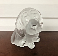 Bassett Hound/Beagle Dog Viking Glass Bookend Figurine Frosted & Clear Glass Vtg picture