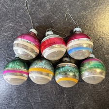 Vintage Shiny Bright U.S.A. 1.75” Round Glass Retro Christmas Ornaments Lot Of 7 picture