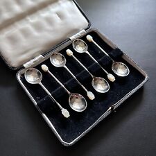 BOXED SET OF 6x VINTAGE ENGLISH FAUX PEARL SILVER PLATE EPNS DEMITASSE TEASPOONS picture