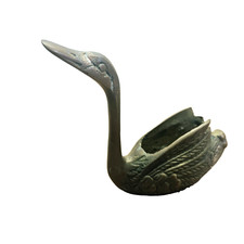 Vintage Brass Swan Planter Vase Figurine Gold Patina Textured Detail Small picture