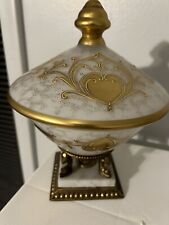 Vintage Handpainted Pedestal Lidded Bowl With Gold Hearts picture