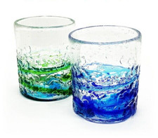 Pair Rock Glass Ryukyu Handmade Lowball Set Traditional Okinawa 320ml Japanese picture