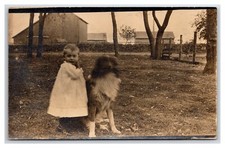 ROBERTS ILLINOIS IL ~ Child with Dog in yard 1908 RPPC Ford County by Chatsworth picture