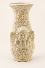 Vintage Ivory Ceramic Cherub Angel Vase Roses Shabby Chic Victorian Cottagecore picture