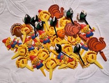 47 Vintage Thanksgiving Fall Plastic Cupcake Picks Turkey Scarecrow picture