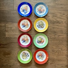 Vintage Puls Germany Fruit Plates Multicolor w/ Gold Rims 8” (set/8) 1930s-1940s picture