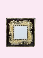 Vintage Ornate enamel Square Picture Frame Gold & Brown Embossed Floral Details picture
