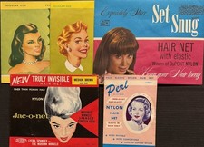 Vintage Lot of Five (5) Hair Net Packages Superb Graphics 1950 - 1960s -