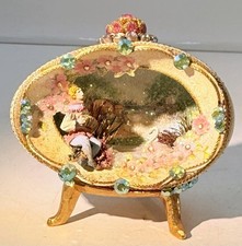 Vintage Handmade Egg Diorama With Jems, Swan Lake On Stand OOAK picture