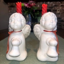 Vintage Dept 56 White Cherub Taper Candle Holders~Set of Two~Extremely Rare picture