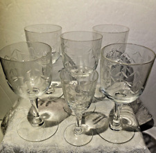 Vintage Crystal Stemmed Cordials Glasses Etched Bamboo Floral 6 Total-see photo picture