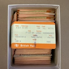 Box full of 1980s and 1990s BR orange mag stripe tickets. Most Yorkshire origin picture