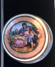 BEYOND STUNNING Antique GLASS *PINK Hand Painted ENAMEL GUILLOCHE* Dresser Jar picture