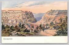 Constantine Algeria Bridge Cityscape Vintage Illustrated Postcard picture