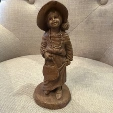 RARE VTG 1984 Victorian Girl Wearing Hat, Necklace & Bag Figure Sculpture Signed picture