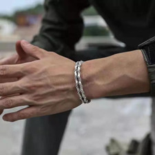 Men's Fashion Jewelry Silver Double Layer Adjustable Bangle Cuff Bracelet 1PC picture