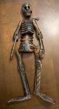 Vintage Day of the Dead hand carved and painted wood articulated skeleton 28