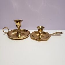 Brass Solid Standard Candle Holder w/Handles Lot of 2 Assorted picture