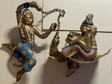 Large 27” Vintage Philippines Paper Mache Folk Art Monkey Hanging Ornaments Pair picture
