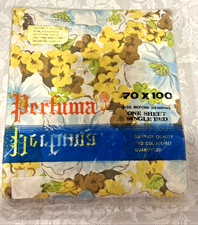 vintage Perfuma single bed sheet NOS floral yellow brown blue green MCM fabric picture